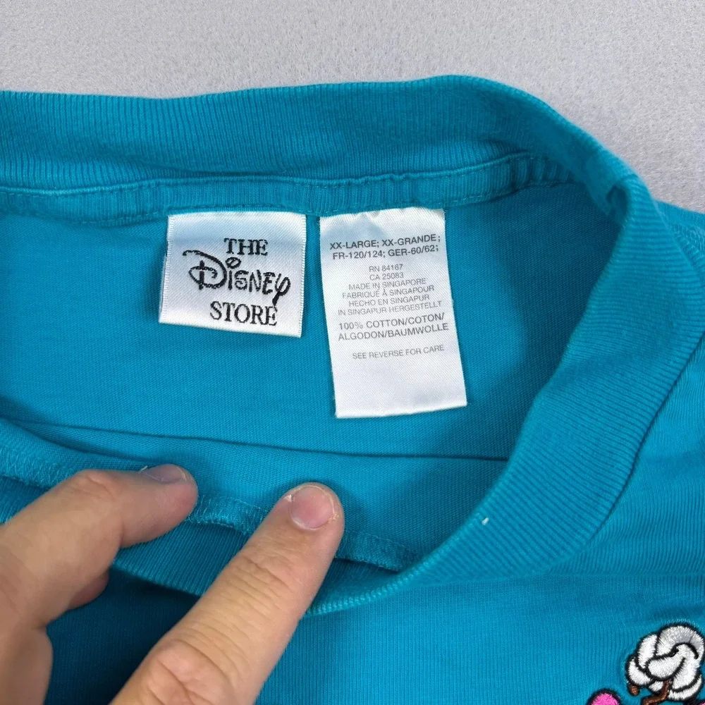 Vintage Disney Store Mickey Minnie Mouse Embroidered Pocket TShirt Teal Blue XXL